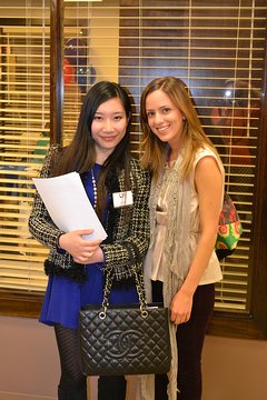 MBA students from China and Venezuela pose at our fashion industry career fair.