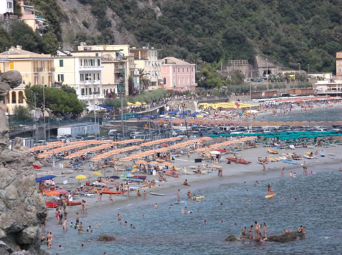 The beach at Monterosso el Mare, the Italian Rivera about 4 plus hours north of Rome by train.