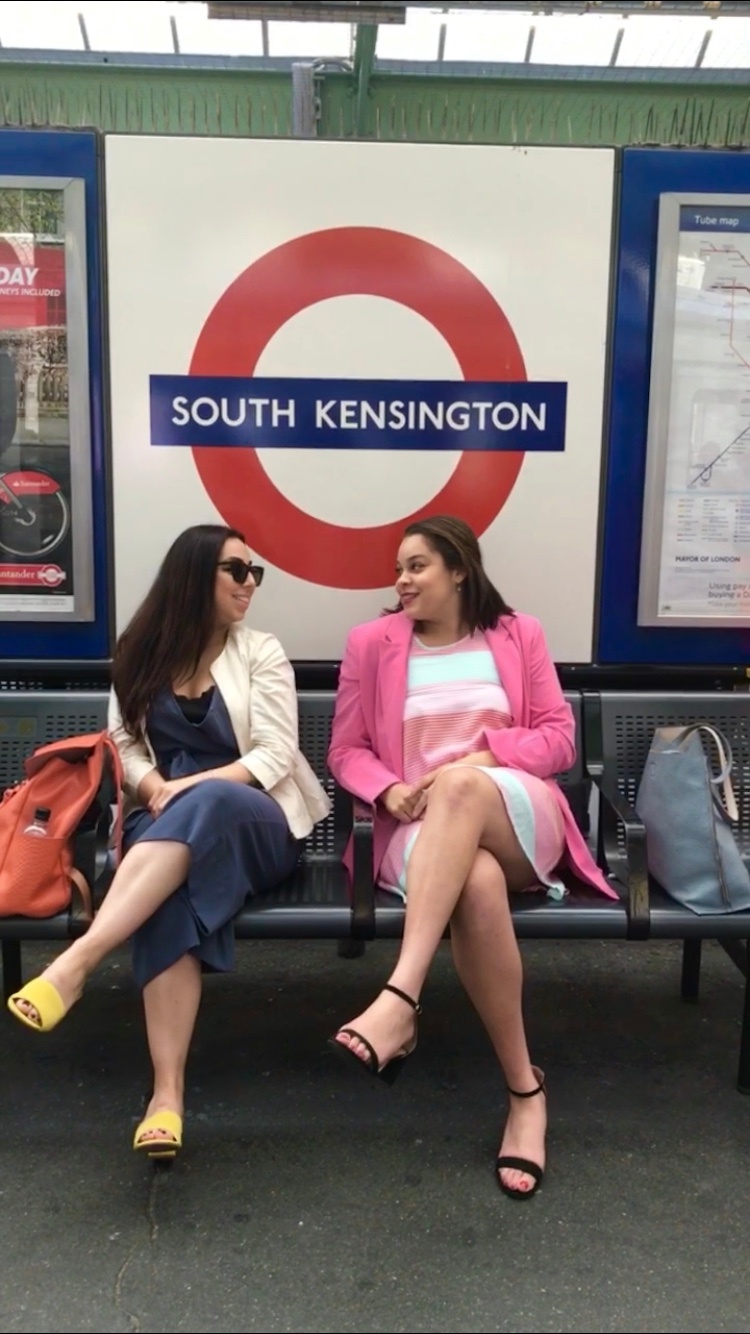 Ashley and Izzy in the South Kensington Tube stop
